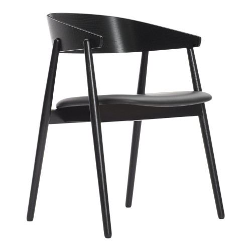 Krzesło drewniane tapicerowane AC2, dąb czarny, skóra czarna - Andersen Furniture