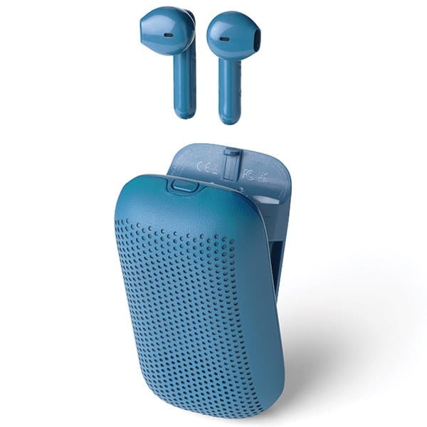 Słuchawki bezprzewodowe, z głośnikiem bluetooth Speakerbuds, niebieskie - Lexon