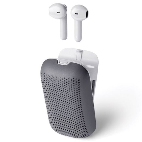 Słuchawki bezprzewodowe, z głośnikiem bluetooth Speakerbuds, szare - Lexon