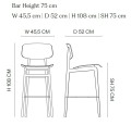 Hoker drewniany z oparciem NY11 75, dąb Natural - NORR11