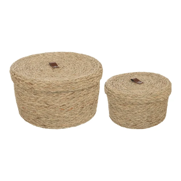 Koszyki z pokrywką Arianna, plecione z trawy morskiej, 2 szt - Atmosphera