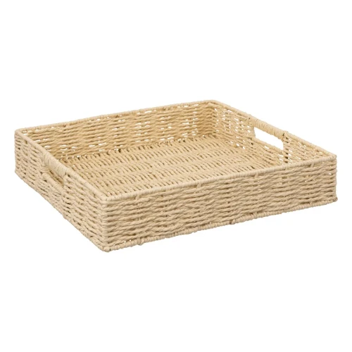 Kwadratowa taca z wikliny papierowej i żelaza, naturalna - 5five