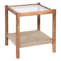 Drewniany stolik ze szklanym blatem i jutową półką Apala - Atmosphera