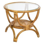Stolik kawowy rattanowy, z półką i szklanym blatem Farah Ø59 - Atmosphera