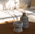 Świecznik dekoracyjny Serene Grey S terakota i rattan - Bazar Bizar