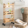 Wąski regał łazienkowy na kółkach, bambusowy - 5five