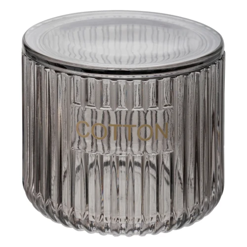 Szklany pojemnik na płatki kosmetyczne, z ryflowanym wzorem, dymiony - 5five