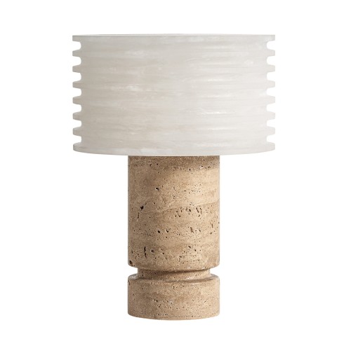 Lampka stołowa z trawertynową podstawą i ceramicznym kloszem - Vical
