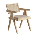 Krzesło drewniane z podłokietnikami, plecionką i lnem Cieza, jasny brąz - Vical
