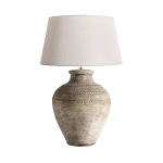 Lampa stołowa z terakoty z efektem postarzenia i lnianym kloszem Vintage 95 - Vical