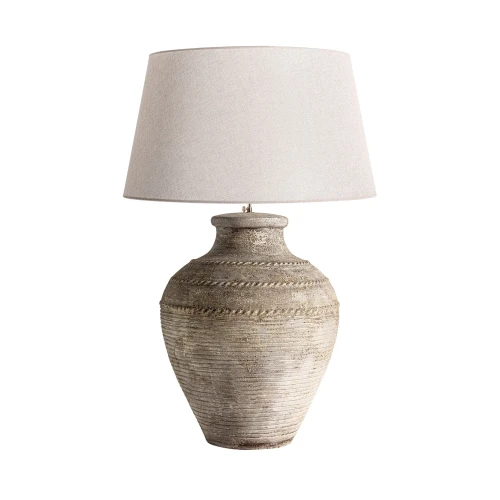 Lampa stołowa z terakoty z efektem postarzenia i lnianym kloszem Vintage 95 - Vical