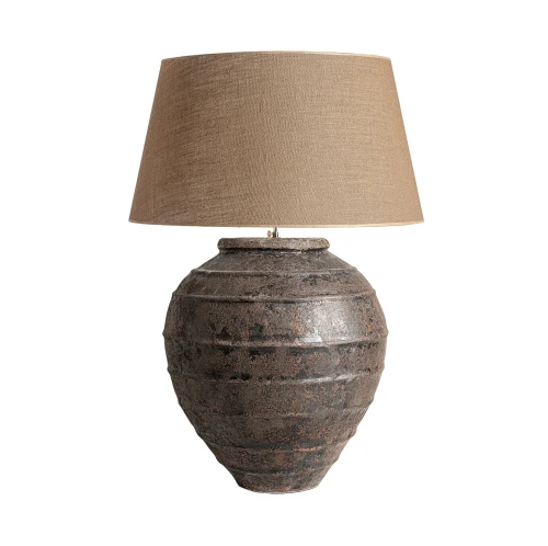 Lampa stołowa ceramiczna duża, z jutowym kloszem - Vical