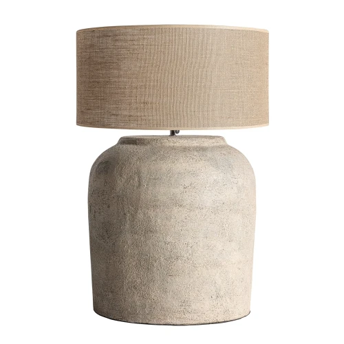 Duża lampa stołowa z terakoty z jutowym kloszem - Vical