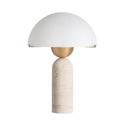 Lampa stołowa designerska, z trawertynu z białym kloszem - Vical