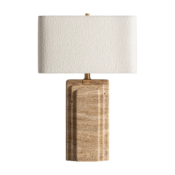 Trawertynowa lampa stołowa z białym kloszem bouclé - Vical