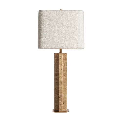 Wysoka lampa stołowa trawertynowa z białym kloszem boucle - Vical