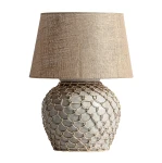 Lampa stołowa betonowa rattanowa, z jutowym kloszem - Vical