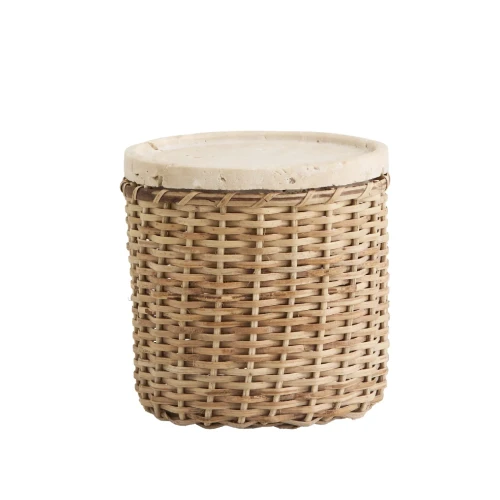 Ozdobny pojemnik rattanowy z trawertynową pokrywką Arica Ø11 - Nordal