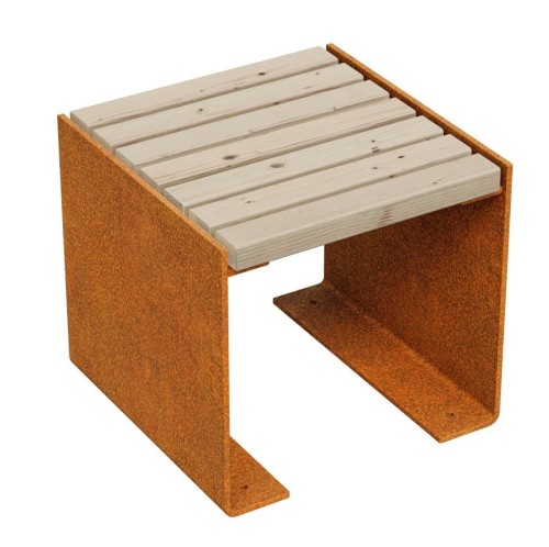 Siedzisko ogrodowe Flanco-B 50x50x46, z cortenu i drewna - Decorti
