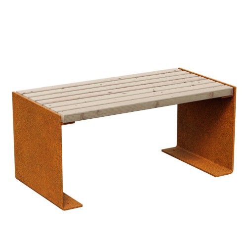Ławka ogrodowa Flanco-B 100x50x46, z cortenu i drewna - Decorti