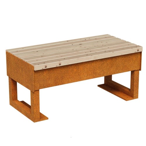 Ławka ogrodowa Gordo 100x50x46, z cortenu i drewna - Decorti