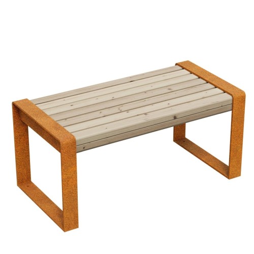 Ławka ogrodowa Marco 100x50x46, z cortenu i drewna - Decorti