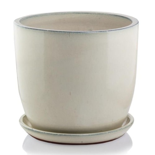 Doniczka ceramiczna z podstawką Ø41, kremowa - Polnix