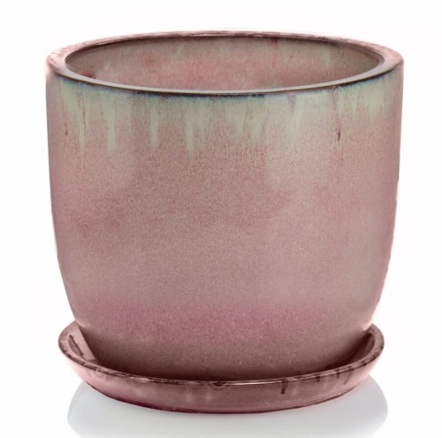 Doniczka ceramiczna z podstawką Ø50, różowa - Polnix