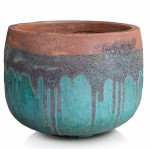 Ręcznie wykonana donica ogrodowa ceramiczna Ø38, turkus brąz - Polnix