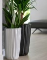 Wysokie donice ceramiczne z geometrycznym wzorem, czarne mat, 2 szt - Polnix
