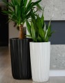 Wysokie donice ceramiczne z geometrycznym wzorem, czarne mat, 2 szt - Polnix
