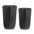 Wysokie donice ceramiczne z geometrycznym wzorem, czarne mat, 2 szt - Polnix