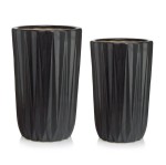 Wysokie donice ceramiczne z geometrycznym wzorem, czarne mat, 2 szt - Polnix