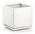 Kwadratowa doniczka ceramiczna z podstawką 20x20, biała - Polnix