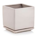 Kwadratowa doniczka ceramiczna z podstawką 17x17, szara - Polnix