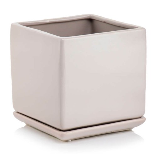 Kwadratowa doniczka ceramiczna z podstawką 20x20, szara - Polnix