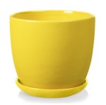 Doniczka ceramiczna z podstawką Ø17, żółta - Polnix