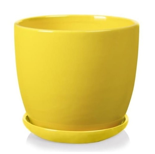 Doniczka ceramiczna z podstawką Ø17, żółta - Polnix