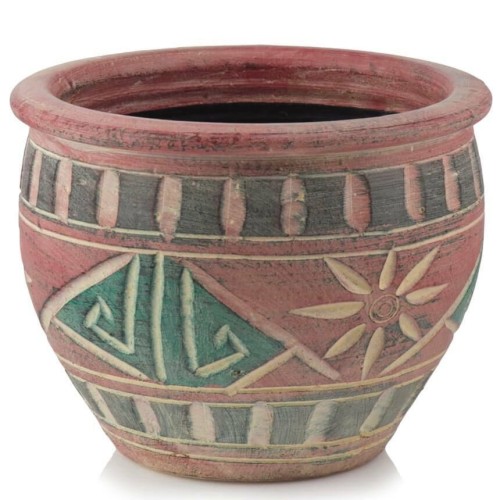 Donice z wypalanej ceramiki ręcznie malowane, 4 szt - Polnix