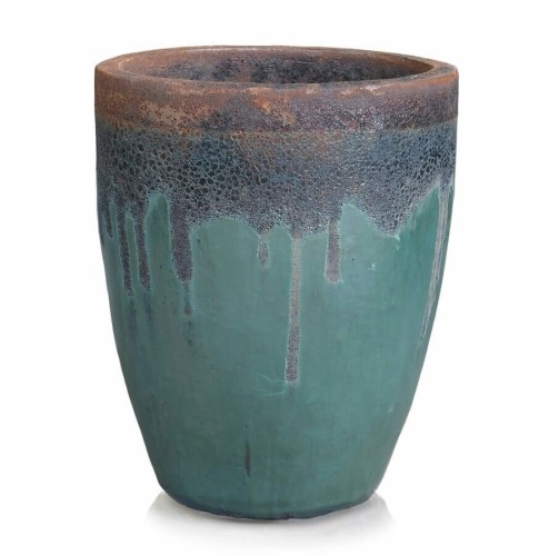 Wysoka donica ogrodowa ceramiczna ręcznie wykonana Ø35, turkus brąz - Polnix