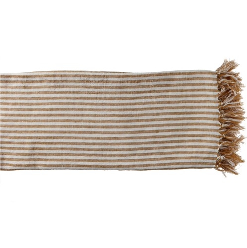 Lniany pled w paski Saint-Tropez 170x130, brzoskwiniowy - Pomax