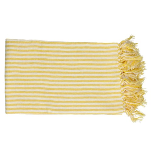 Lniany pled w paski Saint-Tropez 170x130, żółty - Pomax