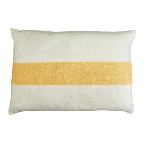 Lniana poduszka z dekoracyjną linią Saint-Tropez 65x45, żółta - Pomax