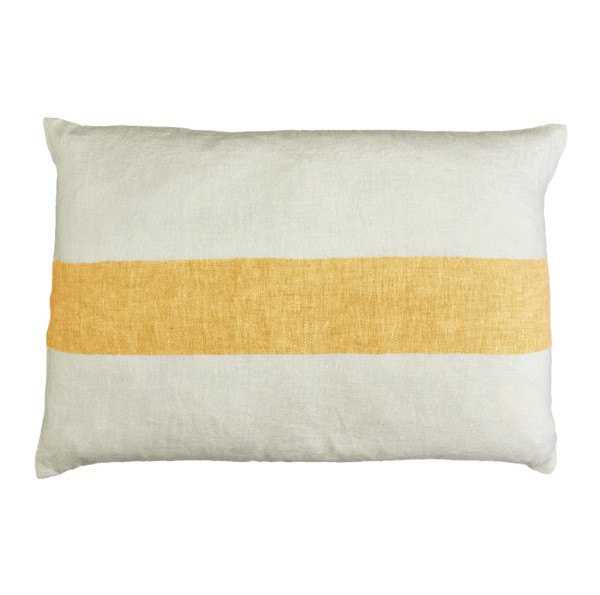 Lniana poduszka z dekoracyjną linią Saint-Tropez 65x45, żółta - Pomax