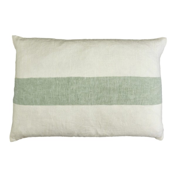 Lniana poduszka z dekoracyjną linią Saint-Tropez 65x45, zielona - Pomax