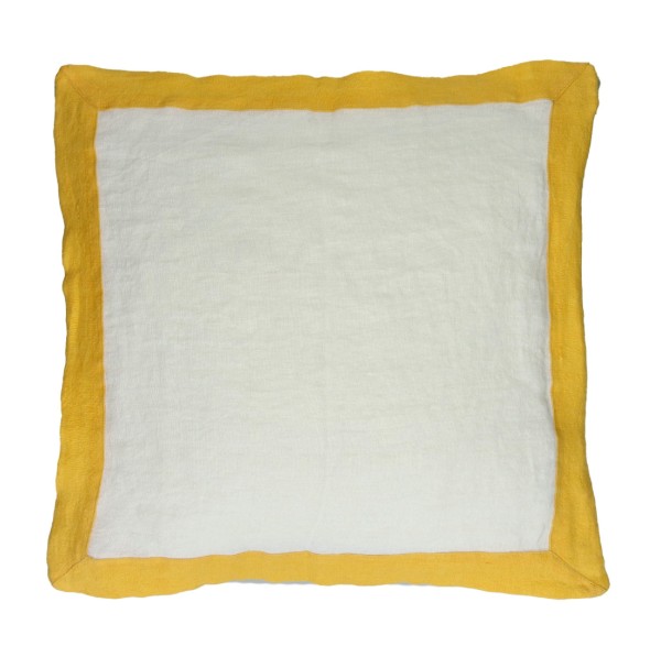 Lniana poduszka dekoracyjna z kolorowymi brzegami Saint-Tropez 50x50, żółta - Pomax