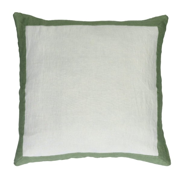 Lniana poduszka dekoracyjna z kolorowymi brzegami Saint-Tropez 50x50, zielona - Pomax