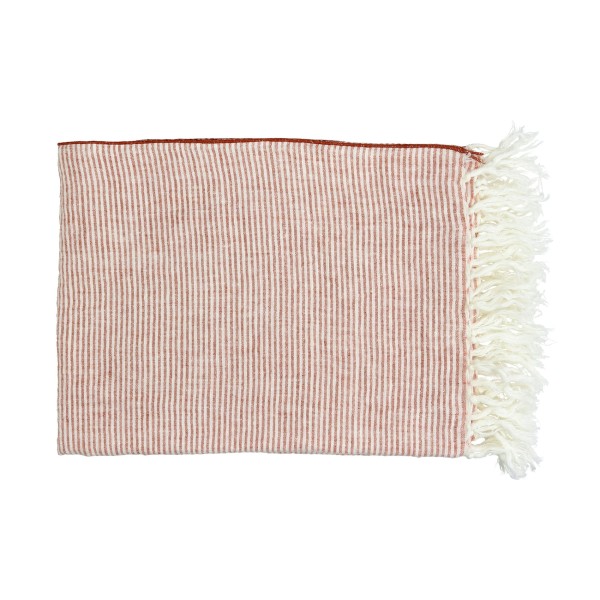 Pled w drobne paski z lnu Cirque Magique 170x130, peach - Pomax