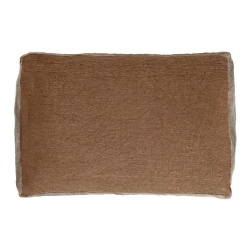 Lniana poduszka dekoracyjna z welurowymi bokami Alpha Borders 60x40, coffee - Pomax