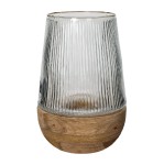 Świecznik drewniany duży ze szklanym kloszem Arbre 33, naturalny - Pomax